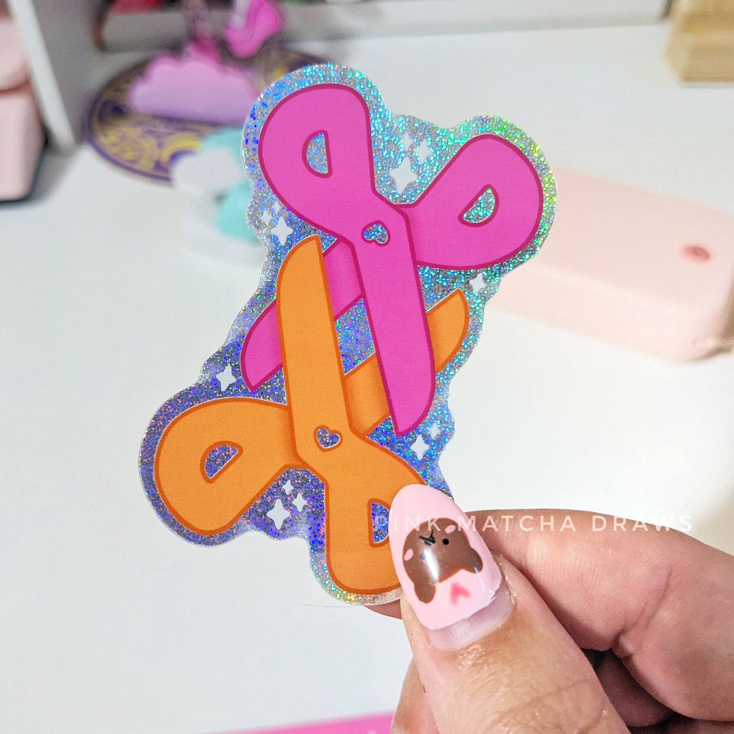 Scissoring Scissors Glitter Sticker