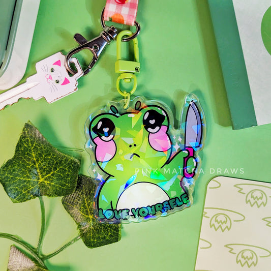 Love Yourself Threatening Frog Holographic Charm
